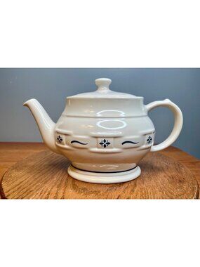 Longaberger Woven Traditions Classic  Heritage Blue 4 Cup  Oval Teapot with Lid